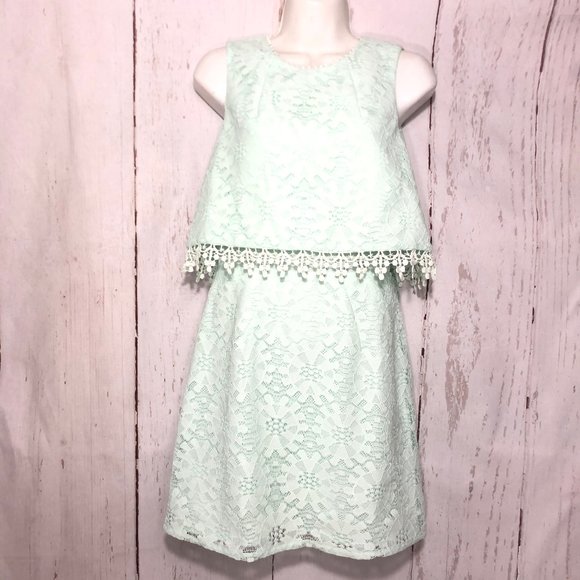 TOPSHOP SLEEVELESS MINT LACE MINI DRESS SIZE 4 - Picture 2 of 8